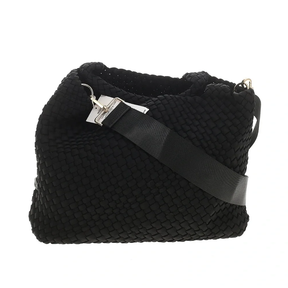 NWT Ah-dorned Black Woven tote bag with shoulder/crossbody strap - Picture 2 of 6